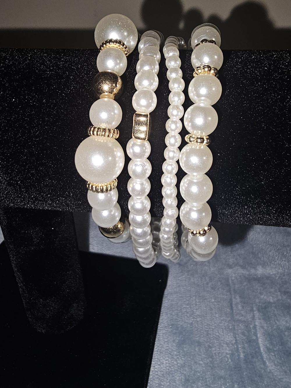 Elegant White Pearl & Gold Accent Bracelet Set